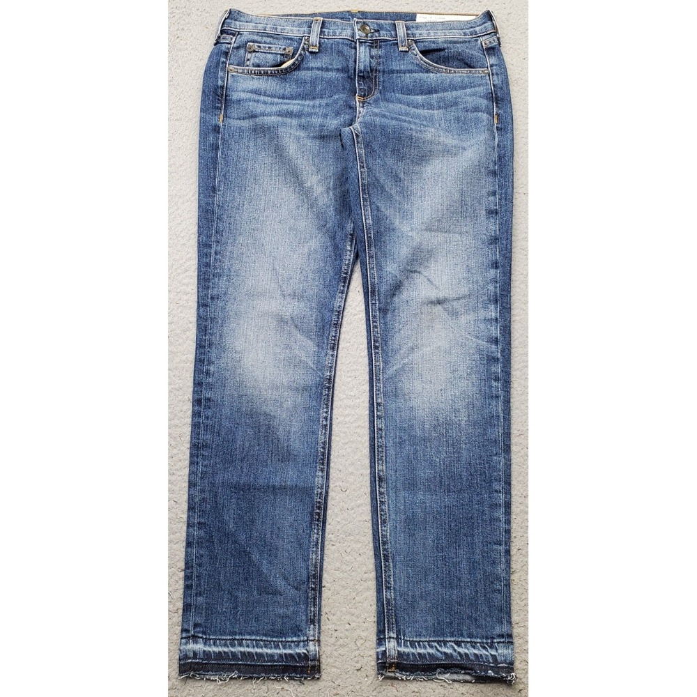 Rag & Bone Dre Capri Jeans Womens 27 Blue Denim Raw Hem Double Stitch 5-Pocket - Picture 1 of 11